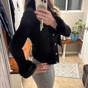 Women's Black Faux Fur Trim Jacket